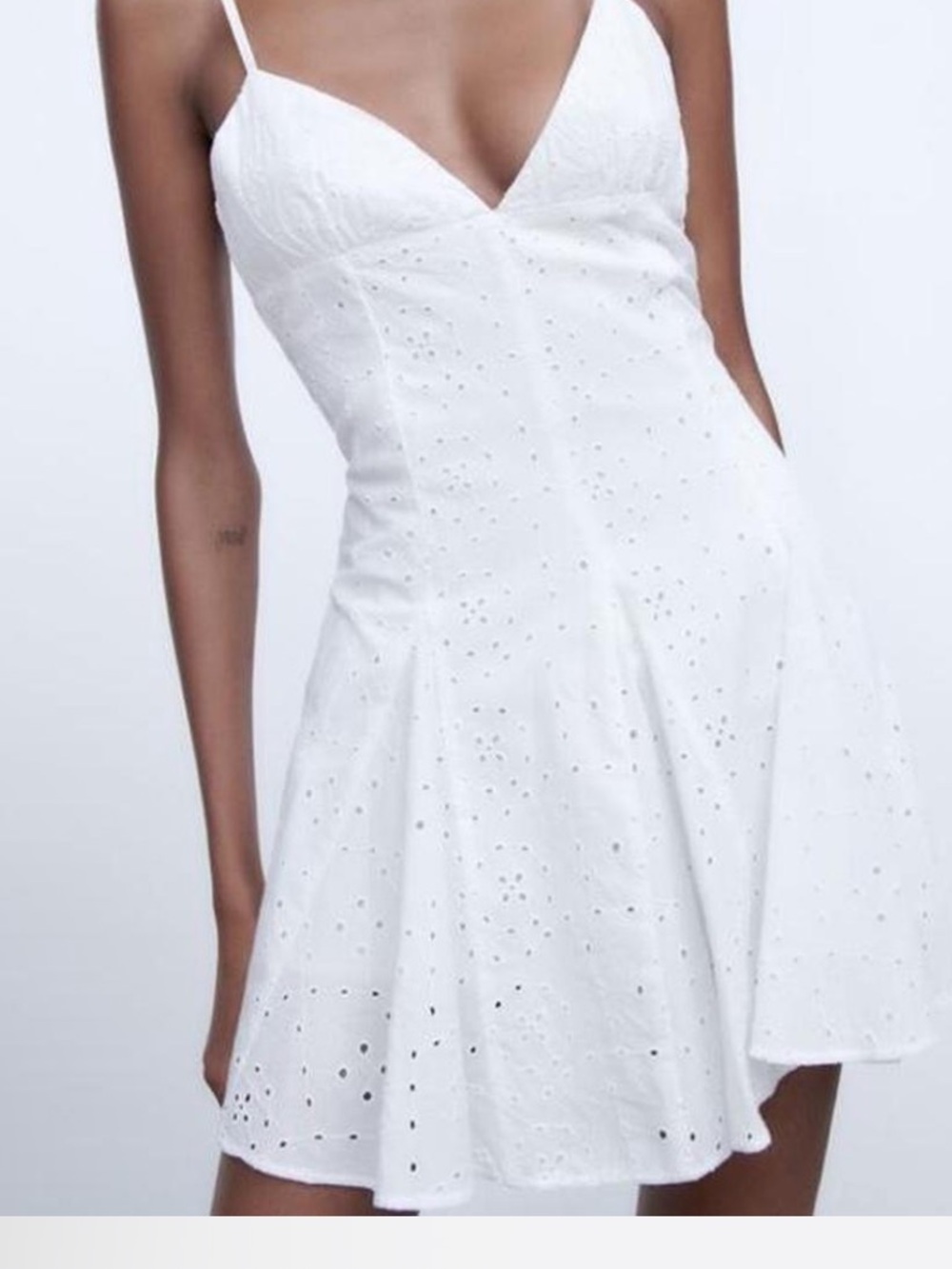 Zara White Eyelet Spaghetti Strap Mini Dress